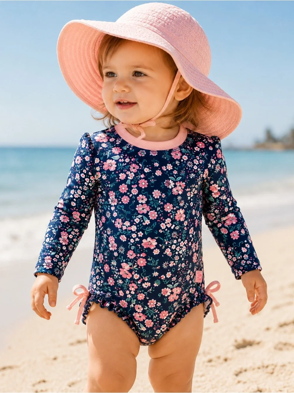 RuffleButts Moonlit Meadow Floral UPF 50+ Rash Guard Swimsuit 12-18M MSRP $52